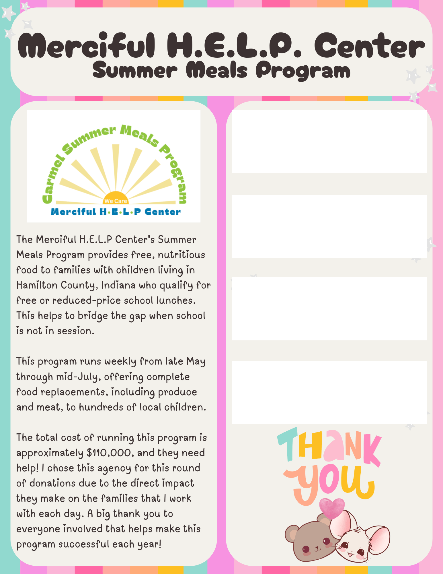 Merciful H.E.L.P. Center Summer Meals Program information